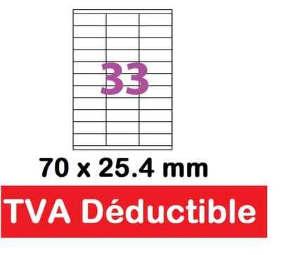 UNIVERS GRAPHIQUE Planche A4 de 33 étiquettes autocollante 70 x 25.4 mm (70 x 25) pour imprimante