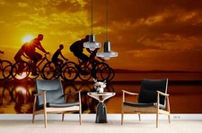 3D Rider Bicycle Sunset Lake Wallpaper Wall Mural Self-adhesive Removable 518