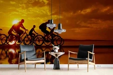 3D Rider Bicycle Sunset Lake Wallpaper Wall Mural Self-adhesive Removable 518