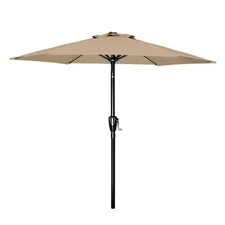 1 or 2 Pack 7.5ft Umbrella Outdoor with Push Button Tilt/Crank for Garden Tan
