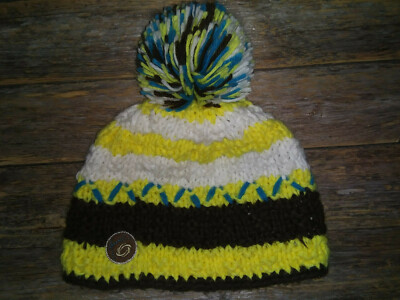 Chaos Womens Beanie Hat Soft Yellow Brown White Outdoor Winter Knit Cap  Layer