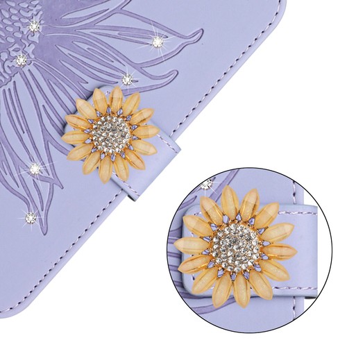 For Xiaomi OPPO MOTO ZTE Crossbody Diamond Sunflower Flip Card Wallet Stand Case - Picture 4 of 13