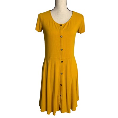 Art Class Dress Womens XL Yellow Fit & Flare Pullover Drop Waist Faux  Buttons | eBay