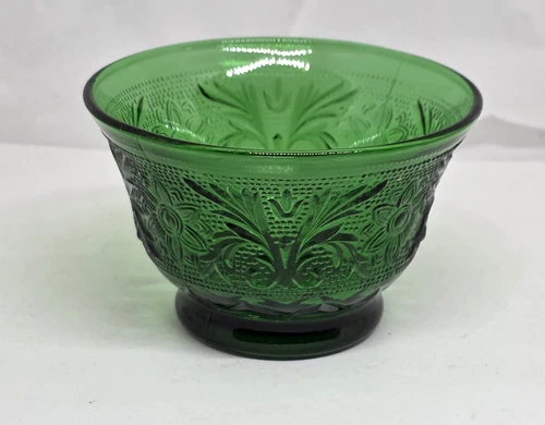 Vintage Anchor Hocking Forest Green Sandwich Glass Custard Dish