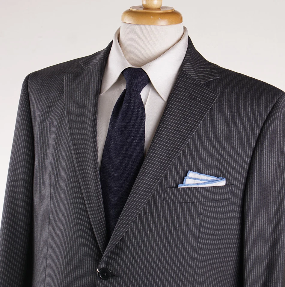 NUEVO CON ETIQUETAS $1375 LUIGI BIANCHI MANTOVA Traje de Lana a Rayas Gris Medio Delgado 44 R (UE 54) Foto 2 de 4