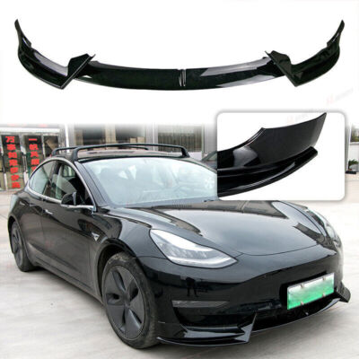 For Tesla Model 3 2017-2023 Front Bumper Lip Spoiler Splitter Glossy Black