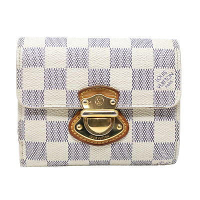 LOUIS VUITTON チェック柄 二つ折り財布 アズール Louis Vuitton Damier Azur Leather Trifold Wallet Koala with Box LV