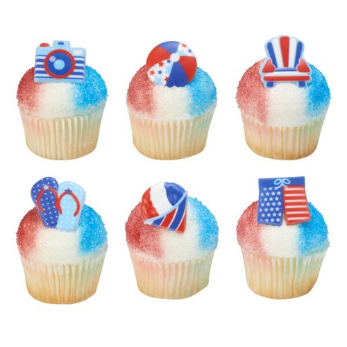 Liquidación Toppers Pasteles Patriótico Verano Divertido Cupcake Anillos Una Docena