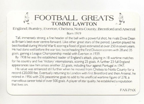 Fax Pax Football Greats 1989 - Tommy Lawton - Bild 2 von 2