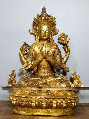 12 inch bronze gild temple buddhism Chenrezik Practice Four-Armed Guanyin 