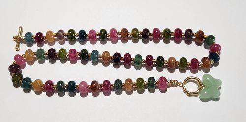 16" STONE BEAD NECKLACE WITH GOLD TONE BEADS AND CLASP - Picture 7 of 8