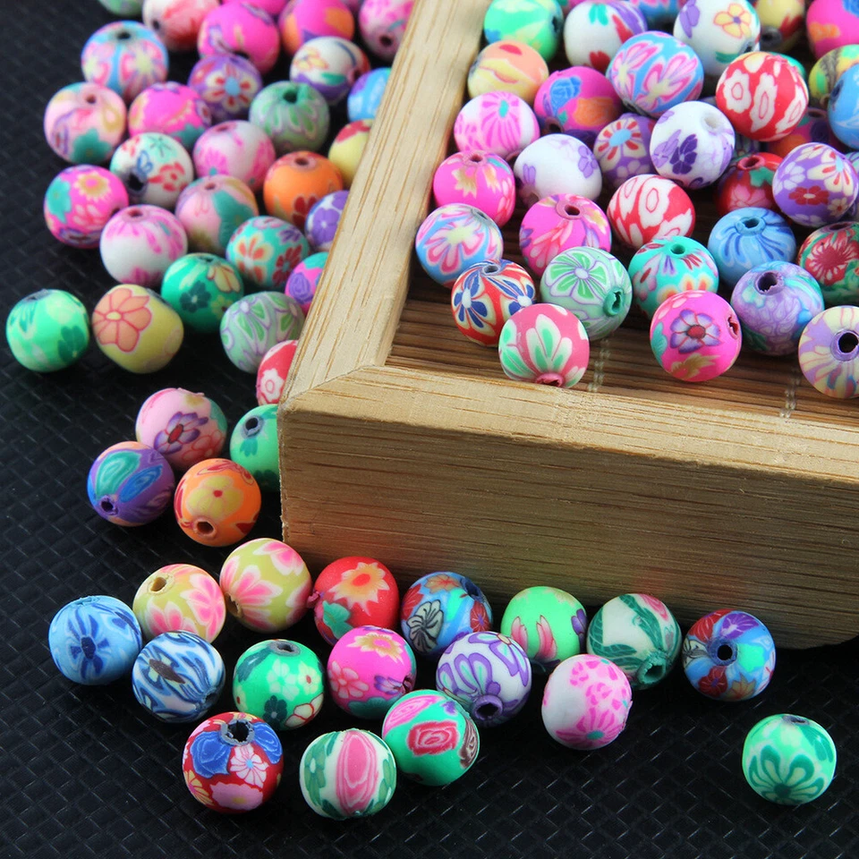 100pcs/lot 6mm 8mm 10mm 12mm Mixed Polymer Clay Flower Pattern Round Loose Beads - Image 2 of 4