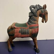 Vintage Horse Decoration Hand Carved Painted Wooden Carousel 15 x14 No Tail EUC