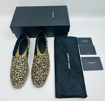 SAINT LAURENT Leopard-print Embroidered Canvas Espadrilles  display picture 1