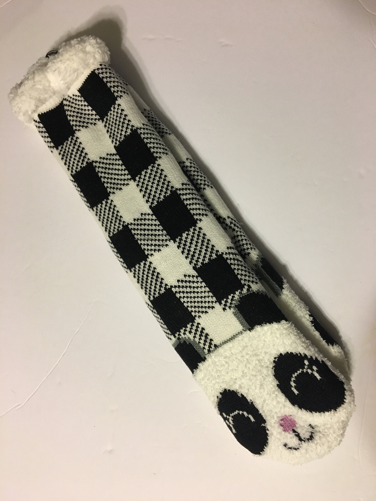 SAOLA CALZINI PANTOFOLA GINGHAM PLAID PANDA BEAR SUOLA MORBIDA SHERPA GRIP DONNA CALZA REGALO