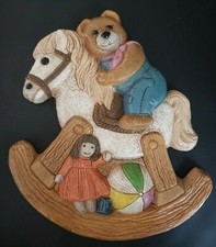Frankies Designs Wall Decor Rocking Horse with Teddy Bear molded foam core 1986