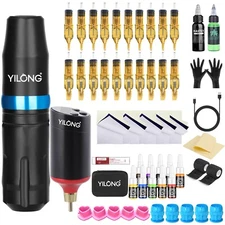 YILONG S1 Wireless Tattoo Pen Machine Kit Complete Power Supply 20PCS Needles