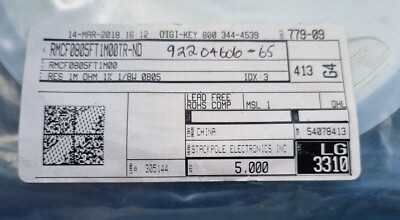 STACKPOLE ELECTRONICS RMCF0805FT1M00 RES 1M OHM 5000/PK (R4S8.1B2)