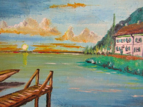 TABLEAU PEINTURE HUILE-Couché de soleil - DECOOL.P -SUR TOILE - Picture 2 of 3