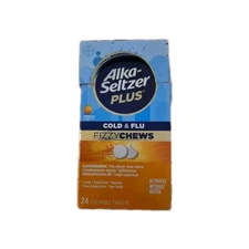 Alka-Seltzer Plus Cold & Flu Fizzy Chews 24 Tablets Orange No Water EXP 07/26 