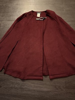 NWT Lauren Ralph Lauren Buckle Trim Cape Burgundy Wool Blend Poncho S/M MSRP 260
