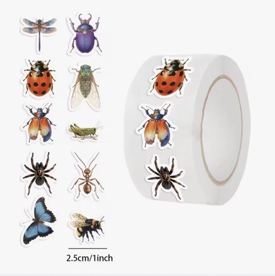 50 x bunte Insekten Aufkleber Etiketten 25 mm.