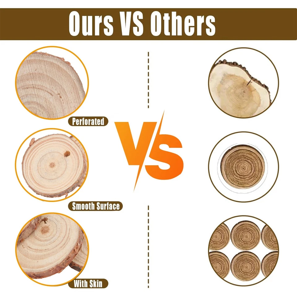 40Pcs 3-4CM Unfinished Natural Round Wood Slices Circles with Tree Bark Log4652 - Image 2 of 4