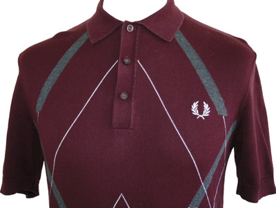 Fred Perry Herren Abstract Argyle Knitted Polo Shirt - M - Mahagoni - Top