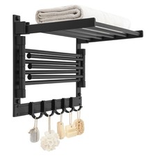 Towel Rack Towel Shelf with 7 Towel Bar 5 Hooks, Bathroom Wall Towel Holder