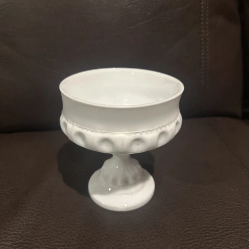 Vintage White Milk Glass Kings Crown Thumbprint Pattern Compote