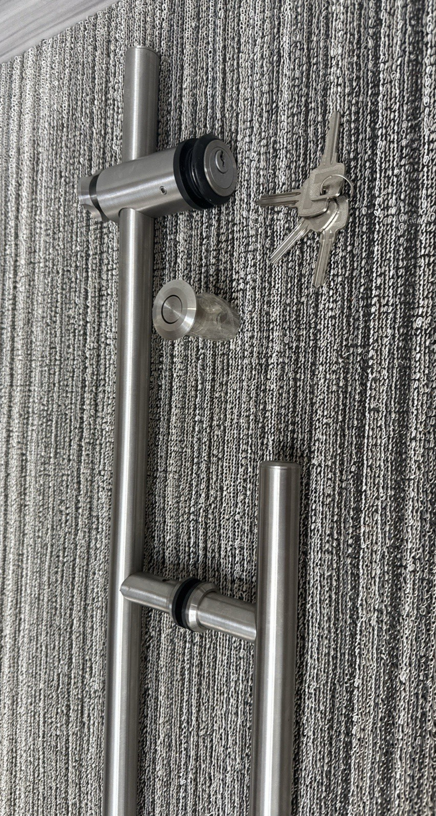 Pair Stainless Steel T-Bar Door Handles with Lock – 53" Length, Brushed Finish,