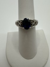 Lab Created Synthetic Blue Sapphire Sterling Silver 925 Heart Ring Sz 7