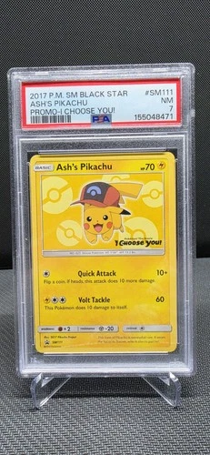 2017 POKEMON SM BLACK STAR PROMO I CHOOSE YOU! #SM111 ASH'S PIKACHU PSA 7