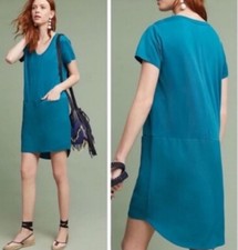 ANTHROPOLOGIE DOLAN LEFT COAST Teal Short Sleeve Shift Dress L Pockets NWT