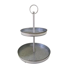 Two Tiered White Tray Decor Stand Galvanized Rustic Farmhouse Style Excellent 