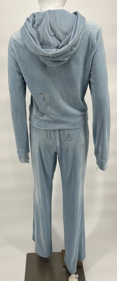 JUICY COUTURE Frosted Blue BLING Velour TRACKSUIT Small S Pants Hoodie NWT! - Image 3 of 4