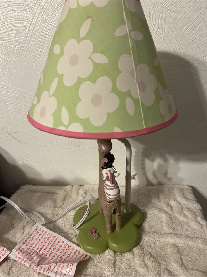 Lámpara de mesa temática safari infantil floral jirafa mono rosa y verde Foto 3 de 4