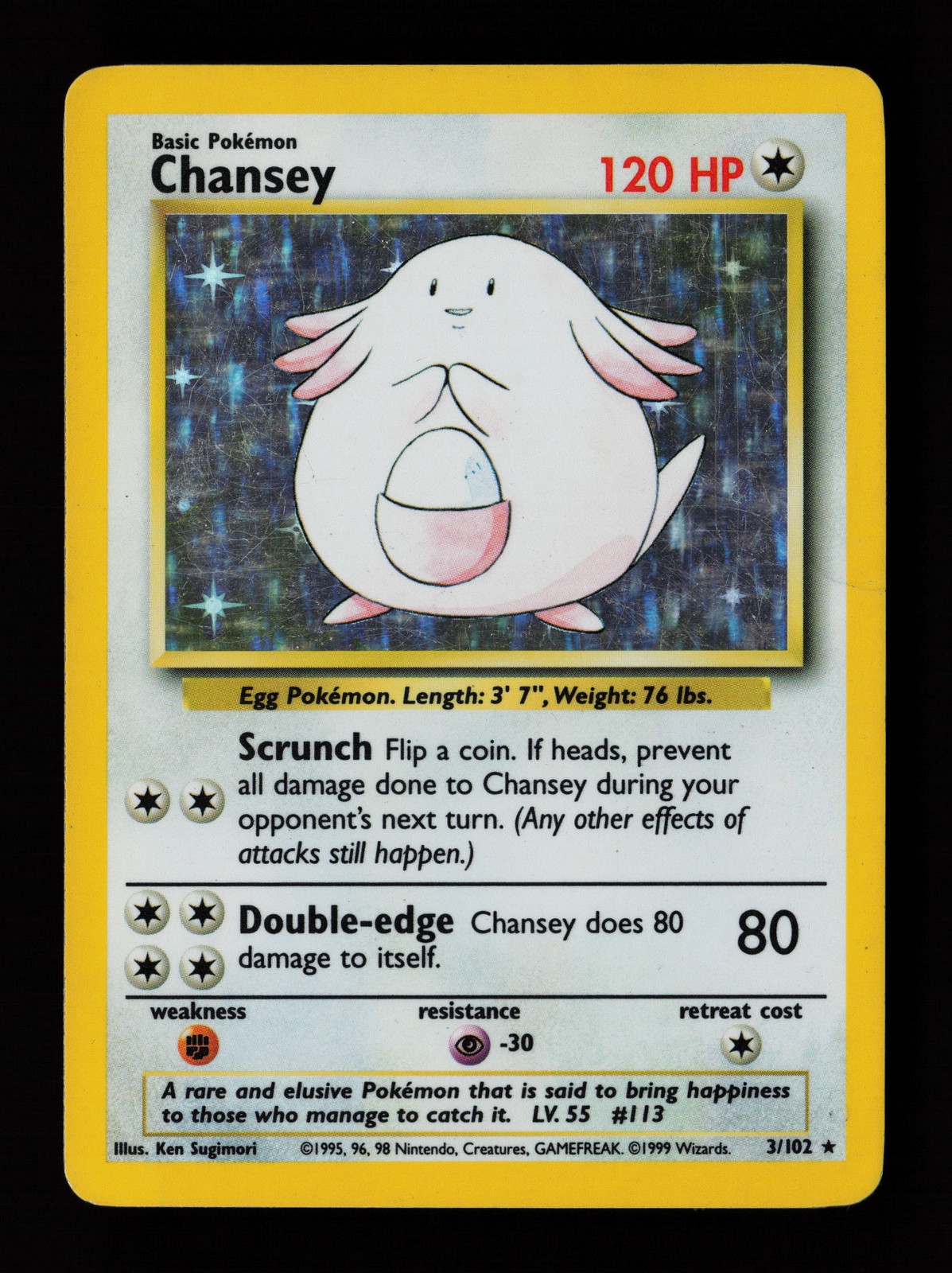 Chansey 3/102 Holo Rare Base Set Heavily Played Pokémon Card
