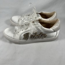 Betsey Johnson White Satin Sneakers Rhinestone Bachelorette Bride Bridal 7.5M