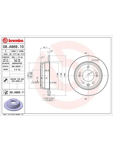 Brembo Disc Brake Rotor (Single) 262mm fits Hyundai i30 2.0 GD (08.A869.11) - Picture 2 of 12