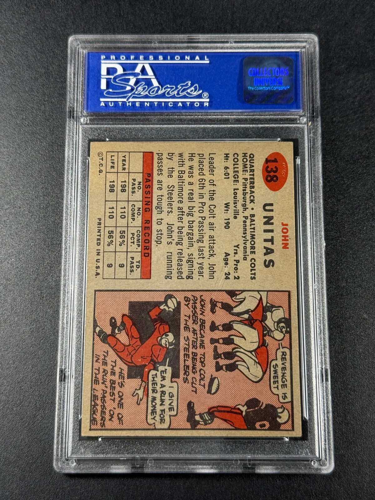 JOHNNY UNITAS 1957 TOPPS FOOTBALL #138 VINTAGE ROOKIE RC NEAR MINT PSA 7 NFL HOF view 3