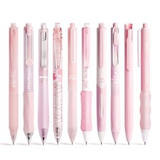 10 Count Pastel Gel Ink Pen Set 0.5mm Fine Point Retractable Black Ink Pink