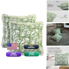 CPC Olive Green Ruffle Throw Pillow Covers 24x24 Inch Cotton for Couch
