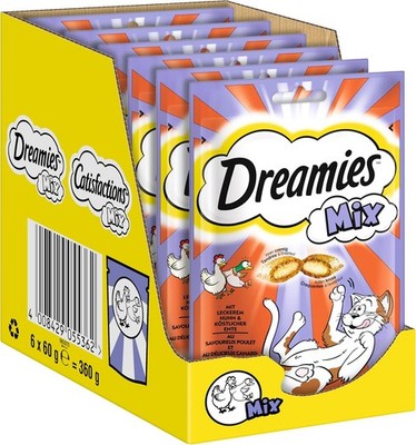 Dreamies Mix Katzensnacks mit Huhn & Ente   Außen knusprig & innen cremig   6 x