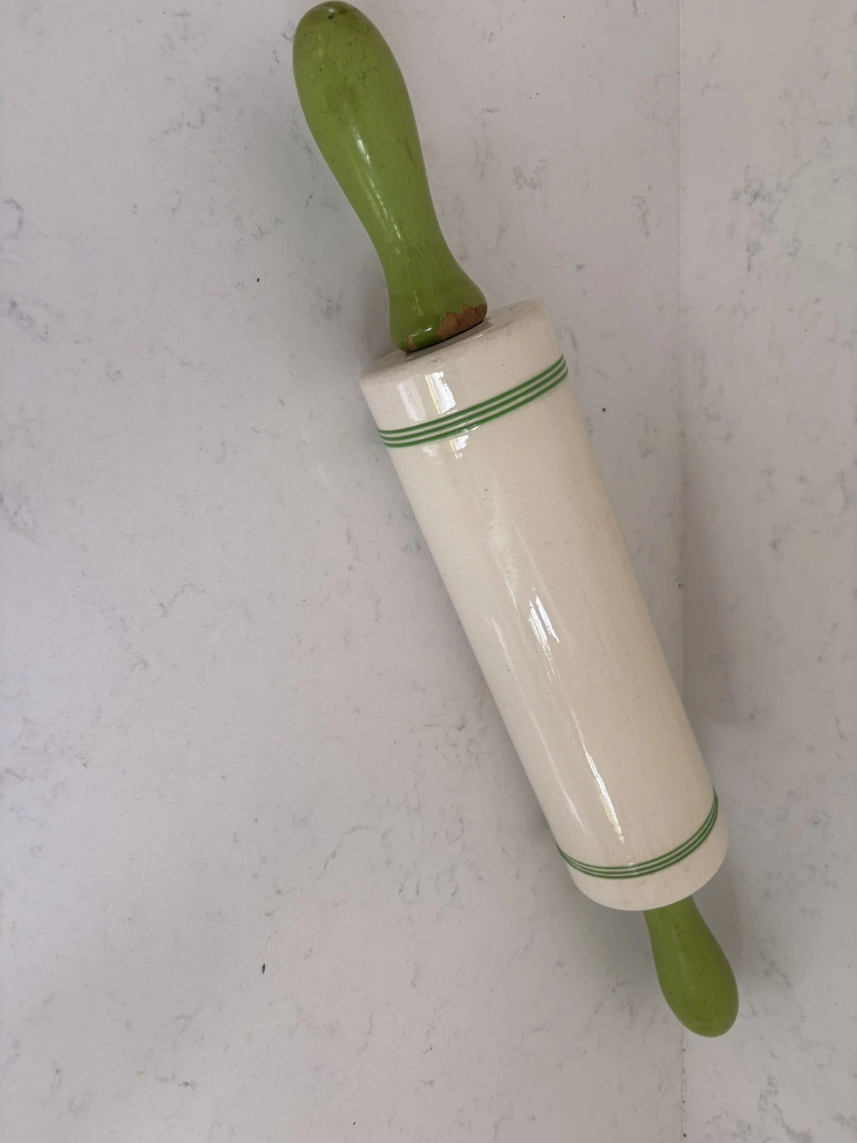Sadler rolling pin vintage Porcelain/Ceramic Green Handles 1949s WW2