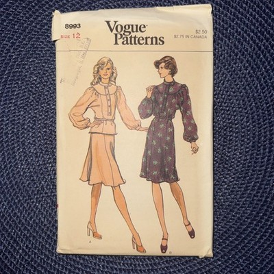 Vogue Patterns 8993 Size 12 Misses Vintage DressPattern UC