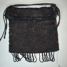 Antique Vintage 20th C. Black Beaded Flapper 20s Art Deco Glass Purse Bag AS IS