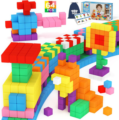 Juego de Sesenta y Cuatro Bloques Magneticos de Construccion para Ninos Pequenos