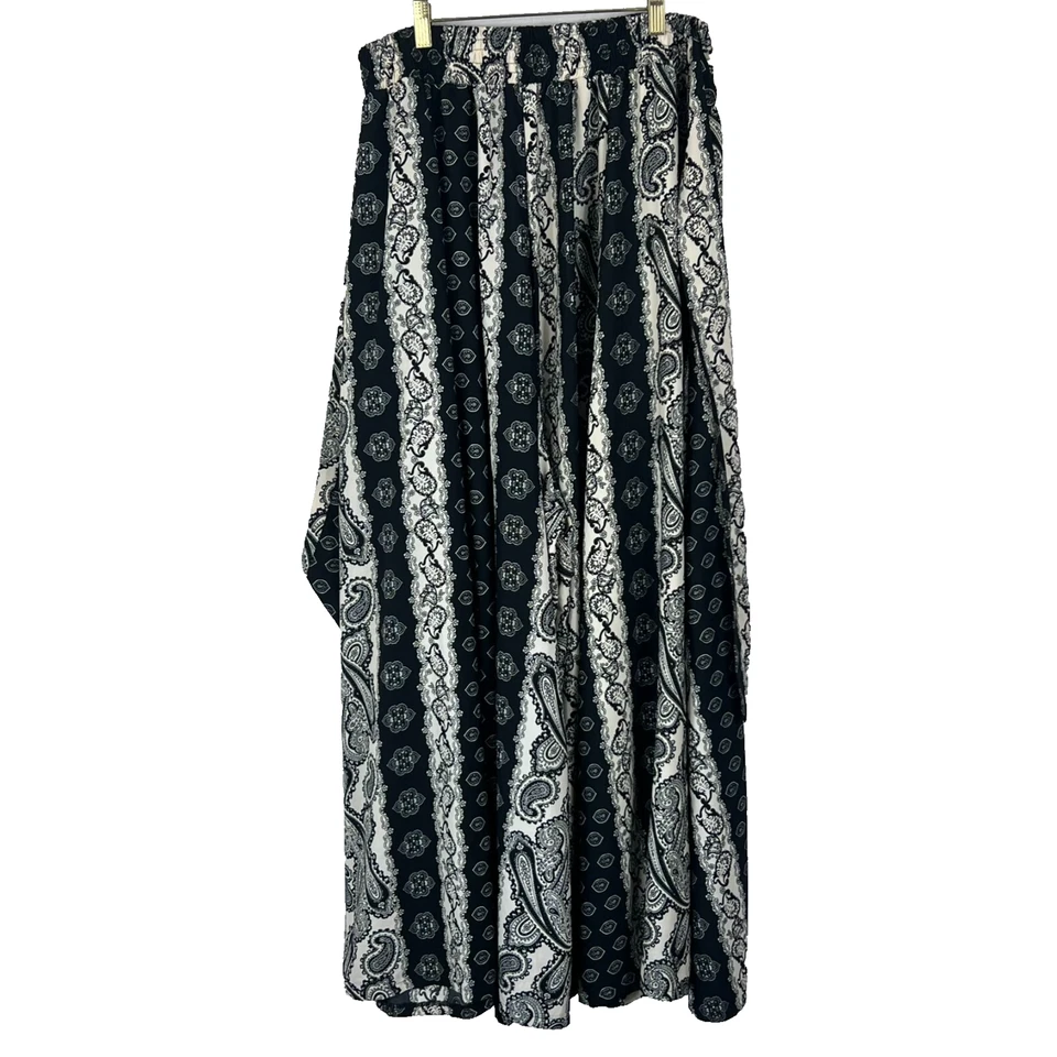 Cleo Apparel Palazzo Pants Women's One Size Plus Belted Black White Paisley - Image 2 of 4