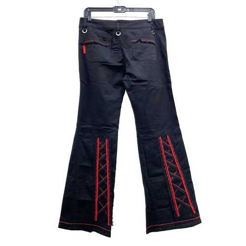 Wmns Y2k TRIPP NYC Black & Red Lace Up Mall Goth Gothic Flare Pants Sz 13